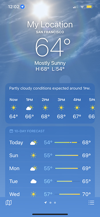 A screenshot of the apple weather app.